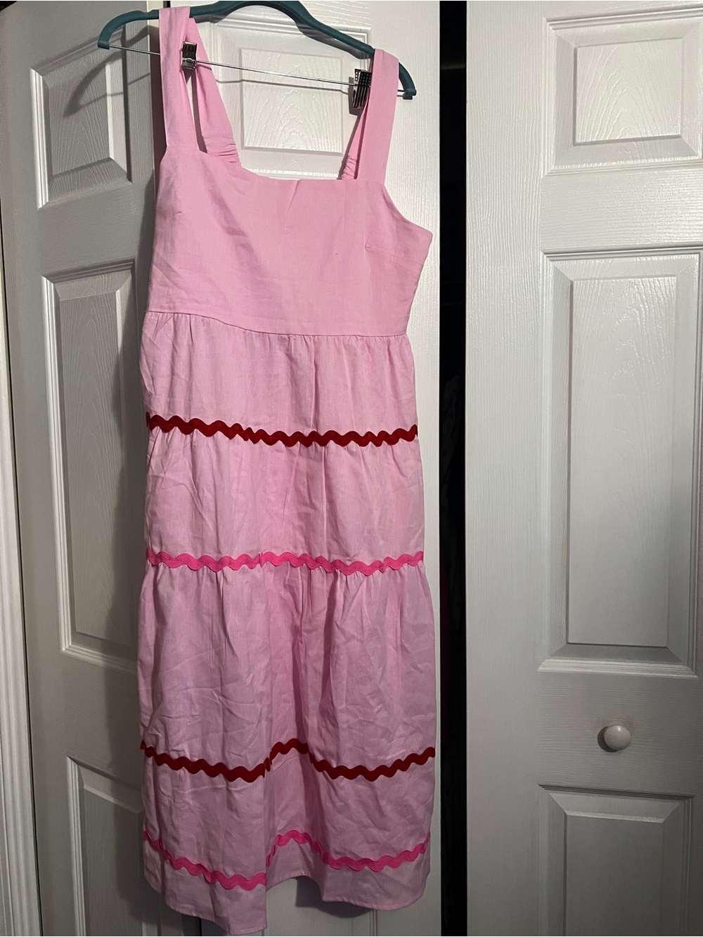 Together Pink Tiered Dress with Red and Bright Pink Trim